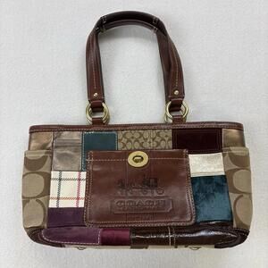 Coach Patchwork Signature Tote Bag Brown Monogram Leopard Print Large Handbag